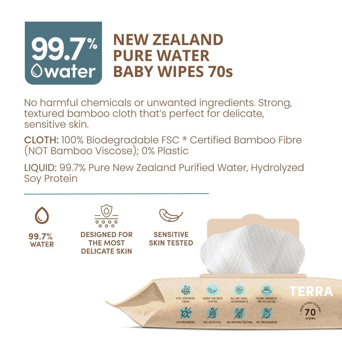 Terra Bamboo Baby Wipes - 70s - Terra Middle East